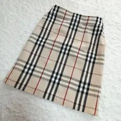 【BURBERRY BLUE LABEL】メガチェック　ひざ丈スカート　ベージュ