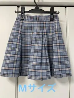 ハニーズ　青系チェック柄プリーツスカート（パンツ付き）　Mサイズ