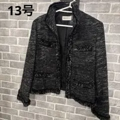 쇼와 레트로 ツイード調 ノーカラージャケット ブラック系ジップアップファスナー