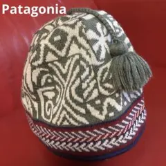 レア　Patagonia 幾何学模様ポンポン付きニット帽