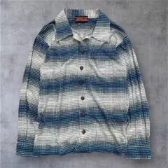 80s 90s 長袖シャツ　オンブレ　チェック　ヴィンテージ　シャドー