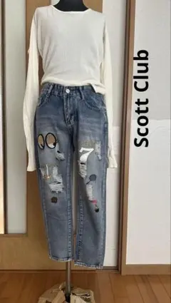 【美品、未使用】ダメージジーンズワッペン付き　デニムScot club Ｍサイズのサムネイル