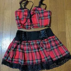レッドチェック フレアスカート セット
