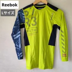 Reebok L コンプレッション長袖シャツ 蛍光イエロー 切替デザイン 高伸縮のサムネイル