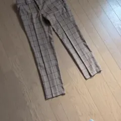 黄土色 チェック柄 スラックス サイドポケット付き