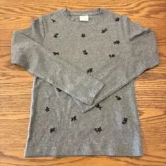 グレー 花柄刺繍 長袖カットソー