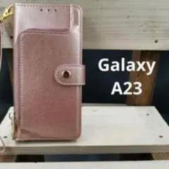 GalaxyA23 5G手帳型高級レザージッパー財布型スマホケースピンクゴールド
