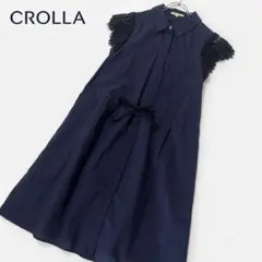 CROLLA クローラ レース袖 ストライプ シャツワンピース ネイビー 半袖のサムネイル