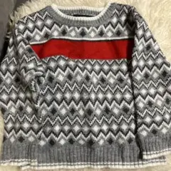 COMME CA ISM 110 ニットセーター グレー/赤