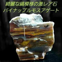 綺麗な縞模様の 激レア石 瑪瑙 パイナップルモスアゲート原石 1面磨き527