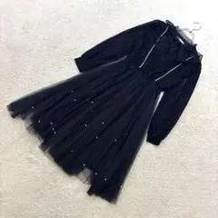 ✨スニープディップ【F】黒 長袖チュールワンピース 薄手 ストレッチ 透け感のサムネイル