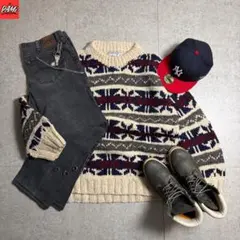 c-boy style(vol.975ハンドメイドウールニットブラックデニム古着