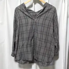 earth music&ecology チェック柄リボン付き長袖シャツ