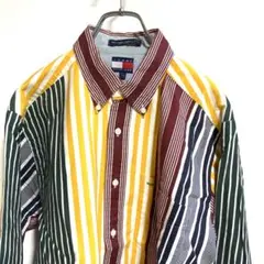 90s トミーヒルフィガー 長袖 ストライプ シャツ マルチカラー L