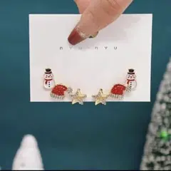 雪だるま 星 ピアス　クリスマス　両耳　レディース
