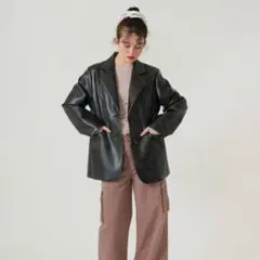 TINA：JOJUN フェイクレザー オーバーコート・レザージャケット 