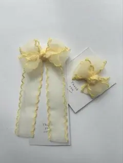 イエロー リボン付き ヘアゴム２点セット♡ラスト一個♡
