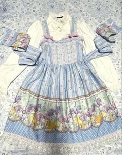 美品　ワンピース　ゆめかわ　ユニコーン　130 水色　リボン　レース　フリル