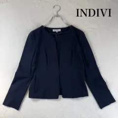 INDIVI　ノーカラージャケット　M ネイビー　手洗いOK　春夏　薄手のサムネイル