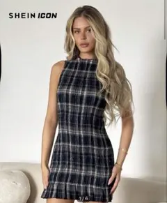 SHEIN ICON ノースリーブ チェック柄 ワンピース