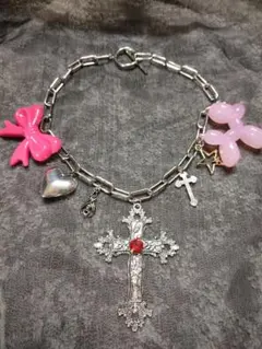 十字架 リボン バルーン犬 ネックレス y2k 平成 フェアリーグランジ ギャル