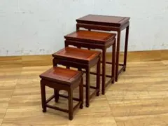 T1592☆美品☆ネストテーブル　花梨　唐木　4連　サイドテーブル　花台　飾り台