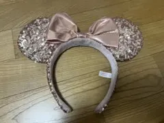 ミニーマウス耳型カチューシャ（ローズゴールド） スパンコール