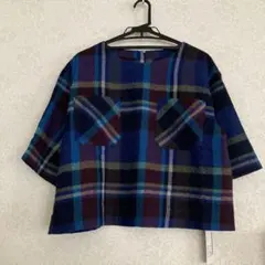 新品　quattrolele ウール100% ニット　チェック　ブルー系　9
