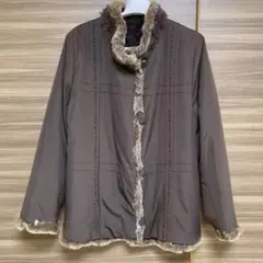 最終価格 ブラウンファー付きコート　Ｌサイズ　リバーシブル　リアルファー　毛皮