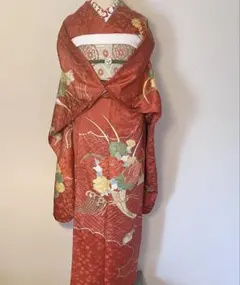 J504 振袖 金駒刺繍 金彩加工 綸子 正絹 身丈161cm 結婚式 成人式
