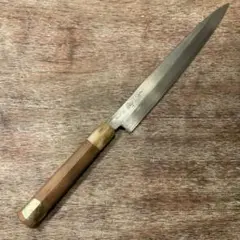 新作 梨地 高炭素鋼ステンレス 先丸 反り筋引 27cm 包丁 オリーブ八角