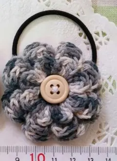 【ハンドメイド*受注製作】お花のヘアゴム　フラワー　グレー　大人かわいい