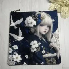 パネルポーチ　女の子　藍色の美　B