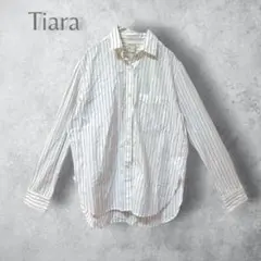 【Tiara ティアラ】　ストライプシャツ　コットン　白　青　きれいめのサムネイル