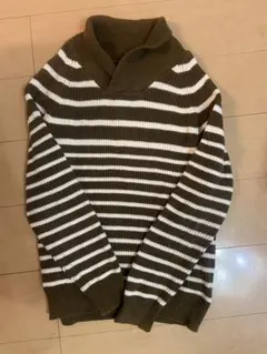 H&M オリーブグリーン ホワイトボーダーニット S