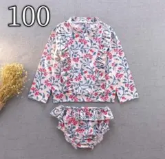 100 水着 ♡ラッシュガード カーネーション 長袖 フリル セパレート 女の子