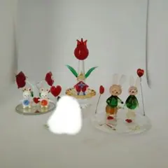 【美品／にわとり＋おまけ付き】陶器 ガラス細工 動物鳥置物セット5点 美品／にわとり＋おまけ付き】陶器 ガラス細工 動物鳥置物セット5点