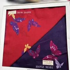 HANAEMORI 蝶柄 ハンカチ 赤紫