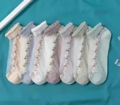レディース靴下夏シースルー花柄レースソックス可愛い22-24CM(5足セット)