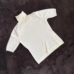 【BRAHMIN】ウール100％ ハイネックラメ入り半袖ニット（40）ベージュ