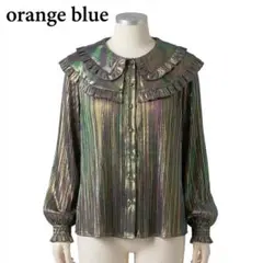 orange blue　Y2K 昭和レトロ 玉虫色 フリルブラウス 日本製