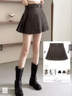 GRL インパン裏地付きベルトレザープリーツミニスカート[tu1359]のサムネイル