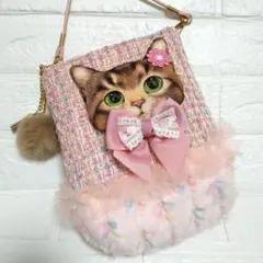 コヤンイサムチョン☆ころりんサコッシュ　ツイード＆メッシュリボンファー　サンダー