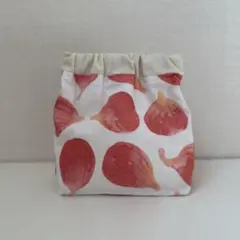 ハンドメイド　バネ口ポーチ　いちじく￼柄　フルーツ柄　マチあり　12cmバネ口