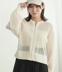 しまむら tal.by yumi. メッシュニットブルゾン ホワイト Mサイズ