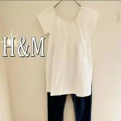 H&M 2way 花柄刺繍半袖カットソー（S）白　シンプルオフショルダー