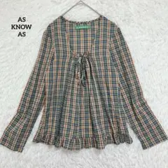 AS KNOW AS アズノウアズ チェック柄 長袖ブラウス 裾フリルのサムネイル