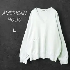アメリカンホリック Vネックドルマンニットプルオーバー【L】サックスブルー