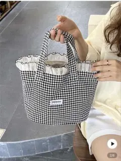 shein 千鳥柄フリルトートバッグ