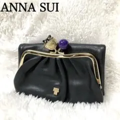 【希少】アナスイ ビッグバタフライ 三つ折り財布 がま口 ロゴ金具 黒 レザー 希少】アナスイ ビッグバタフライ 三つ折り財布 がま口 ロゴ金具